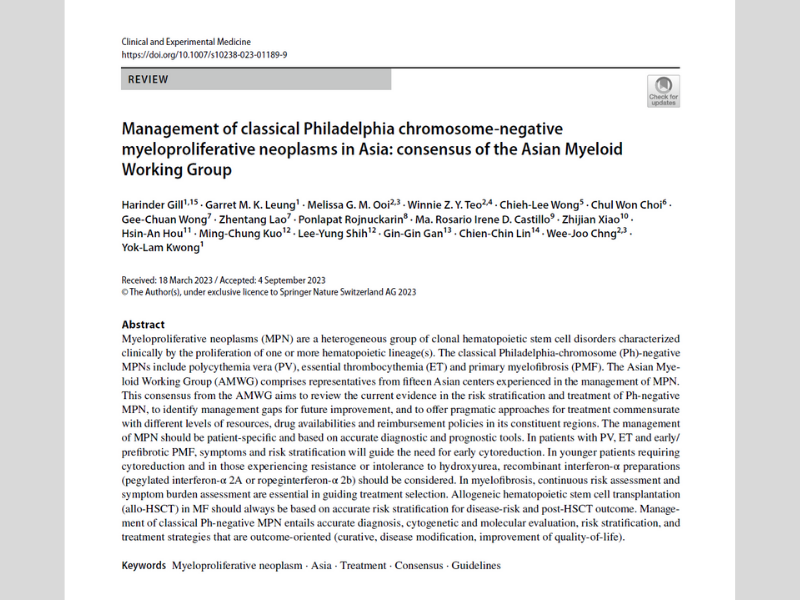 Management of classical Philadelphia chromosome‑negative
myeloproliferative neoplasms in Asia: consensus of the Asian Myeloid
Working Group